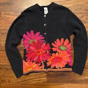 Vintage Hand Knit Stunning Floral Cardigan, Wearable art, Fisher Hill, Small